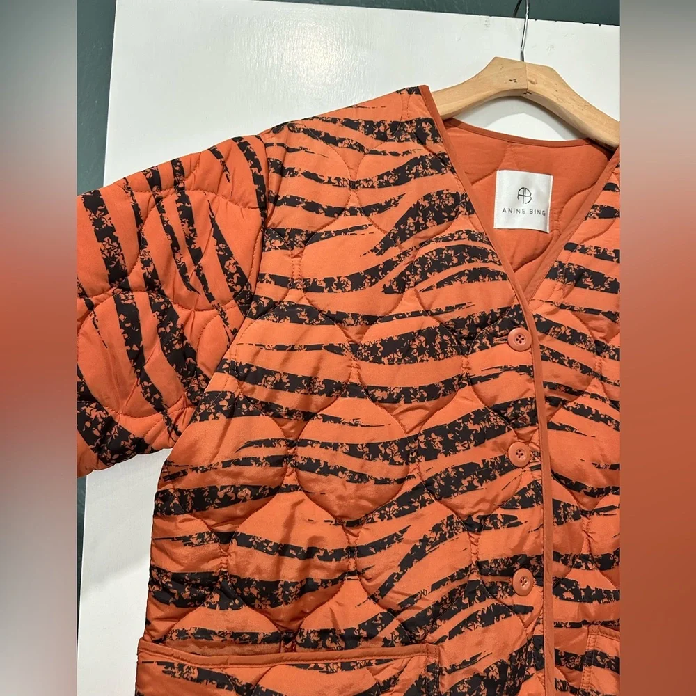 Anine Bing Quilted Tiger Print Jacket in Rust - Picture 6 of 12